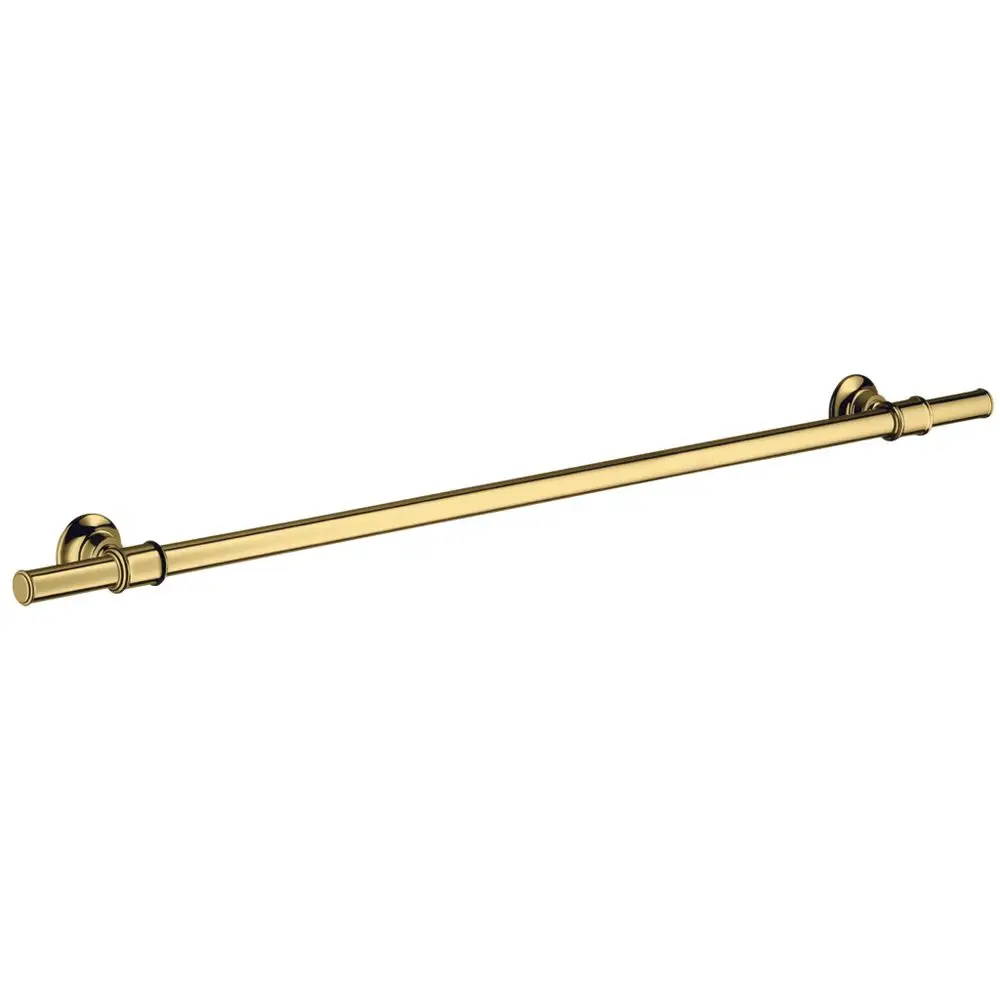 Badetuchhalter aus glänzendem Gold, montiert an zwei runden Halterungen. Produkt von AXOR eignet sich für die Wandmontage im Badezimmer.